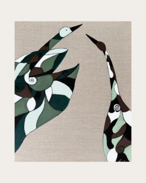 birds on nature linen canvas